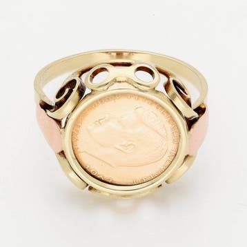 Ring - 14 karaat Geel goud - Munt, Handtassen en Accessoires, Ringen, Nieuw