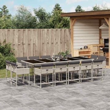 vidaXL 15-delige Tuinset met kussens poly rattan lichtgrijs, Verzenden, Nieuw, Tuinset