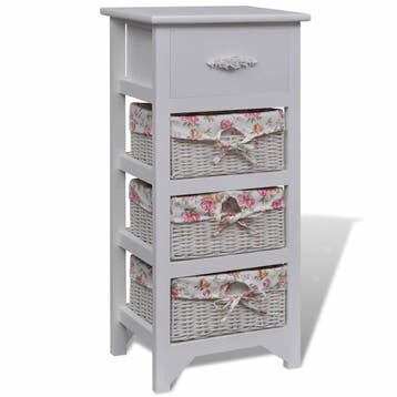 vidaXL Kast met 1 lade en 3 manden paulowniahout wit, Maison & Meubles, Verzenden