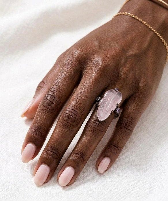 Zonder minimumprijs - Ring met amulet Zilver Morganiet -, Handtassen en Accessoires, Antieke sieraden