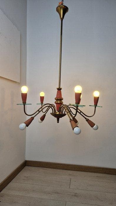 manifattura italiana - Plafondlamp - Glas, Messing, Antiek en Kunst, Antiek | Verlichting