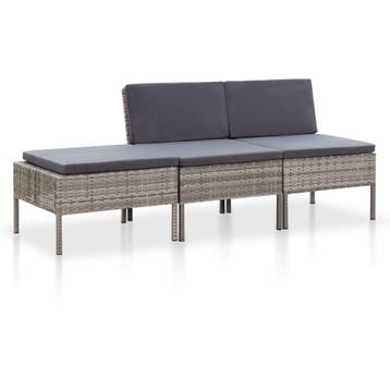 vidaXL 3-delige Loungeset met kussens poly rattan grijs, Verzenden, Nieuw, Loungeset