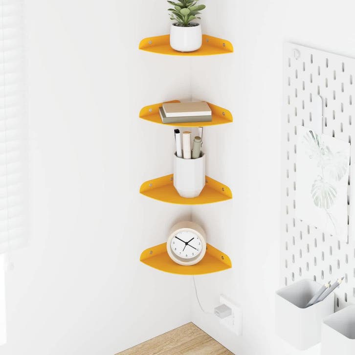 vidaXL Hoek Plank 4 st Mosterdgeel 15 x 15 x 2 cm, Maison & Meubles, Armoires | Armoires murales, Envoi