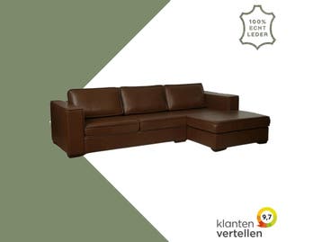 Leren hoekbank Fine - 2 zits + longchair, Ophalen of Verzenden