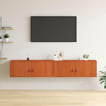 vidaXL Wandkast 2 st Wasbruin 80 x 30 x 30 cm Massief, Huis en Inrichting, Kasten | Wandmeubels, Verzenden, Nieuw