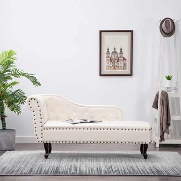 vidaXL Chaise longue kunstleer crèmewit, Maison & Meubles, Verzenden