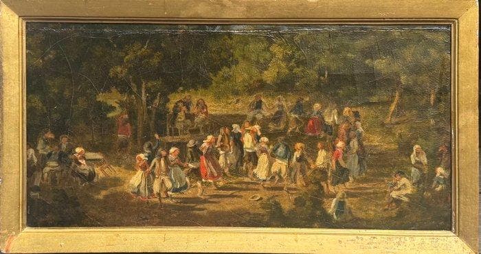 Adolphe Leleux (1812-1891) - Korolle danse bretonne, Antiek en Kunst, Kunst | Schilderijen | Klassiek