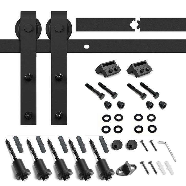 Lendo Online Kit de Ferrures Porte Coulissante 200 cm Noir, Bricolage & Construction, Serrurerie de bâtiment & Dispositif de fermeture