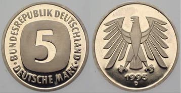 5 duitse Mark 1995 D 5 Mark Kursmunten Bondsrepubliek Dui..., Verzenden