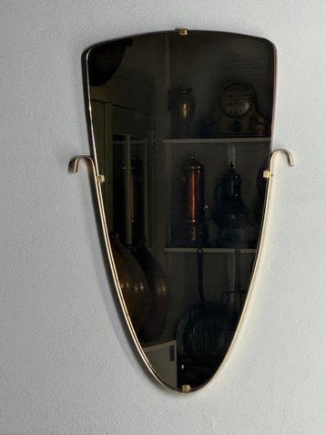 Wandspiegel - Glas, Hout - Mid century halspiegel