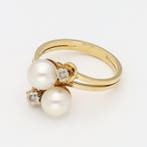 Ring - 14 karaat Geel goud Parel - Diamant, Nieuw