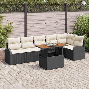 vidaXL Tuinbank Set 7 st Zwart Poly rattan, Tuin en Terras, Verzenden, Nieuw