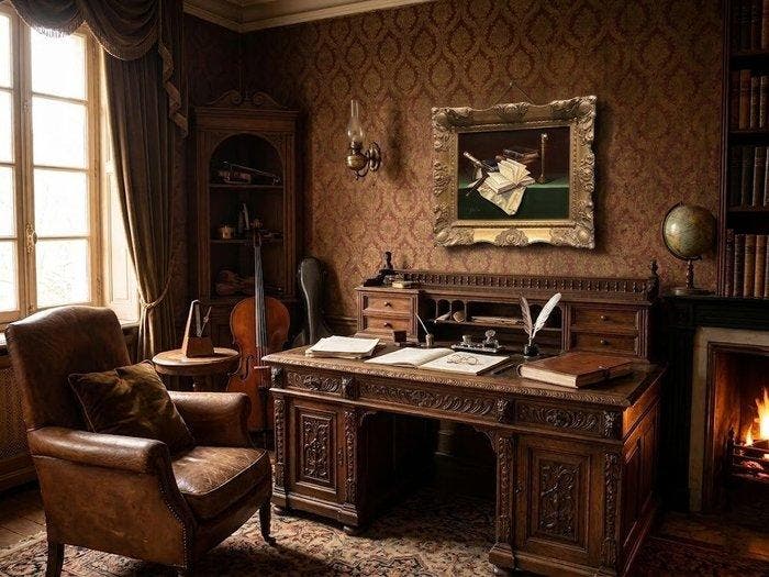 École Européene (XX) - La Table de Johann Sebastian Bach, Antiquités & Art, Art | Peinture | Classique