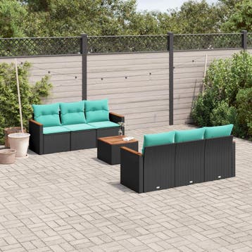 vidaXL 7-delige tuinbankset met kussens van zwart polyrotan, Verzenden, Nieuw