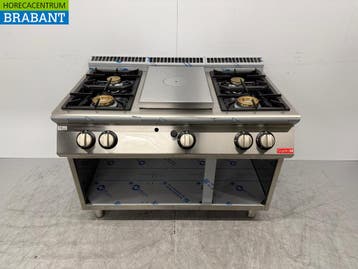 RVS Gastro-M 4 Pits Fornuis met Doorkookplaat 120 cm GAS, Ophalen of Verzenden