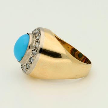 Bague - 14 carats Or jaune - 3.63ct. tw. Turquoise - Diamant, Nieuw