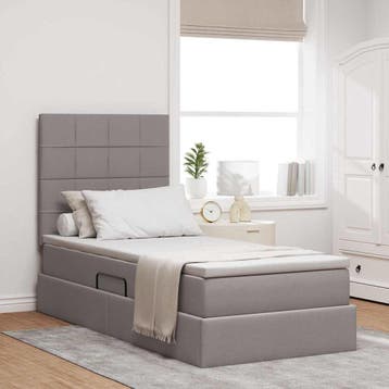 vidaXL LED opbergbed met matras Taupe 90 x 200 cm Stof, Verzenden