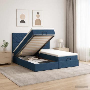 vidaXL Ottoman bed met matras met hoofdeinde 2 st Blauw Stof, Huis en Inrichting, Verzenden, Nieuw