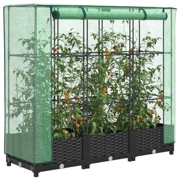 vidaXL Verhoogde plantenbak met kashoes rotanlook 120x40x123, Verzenden