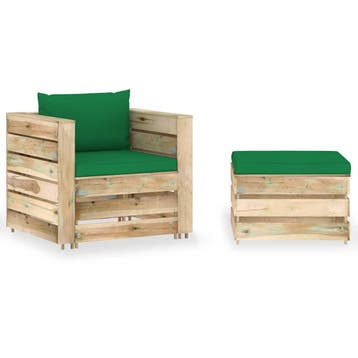 vidaXL 2-delige Loungeset met kussens groen geïmpregneerd, Verzenden, Nieuw, Loungeset