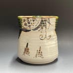 Japanese Mizusashi - Oribe Ware - Container - Aardewerk -