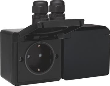 Dubbele Horizontale IP44 Stopcontactuitgang 16A 250V Zwart, Doe-het-zelf en Bouw, Verzenden, Nieuw