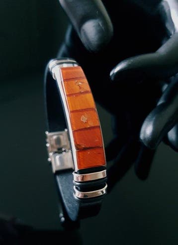 Amber Leren armband met Baltisch amber - vrouwen, mannen,
