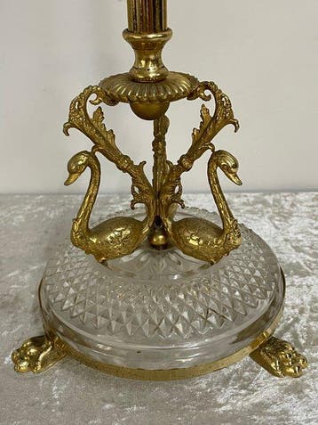 Zwanen - Asbak - Messing, Kristal, Metaal - Elegante Staande, Antiek en Kunst