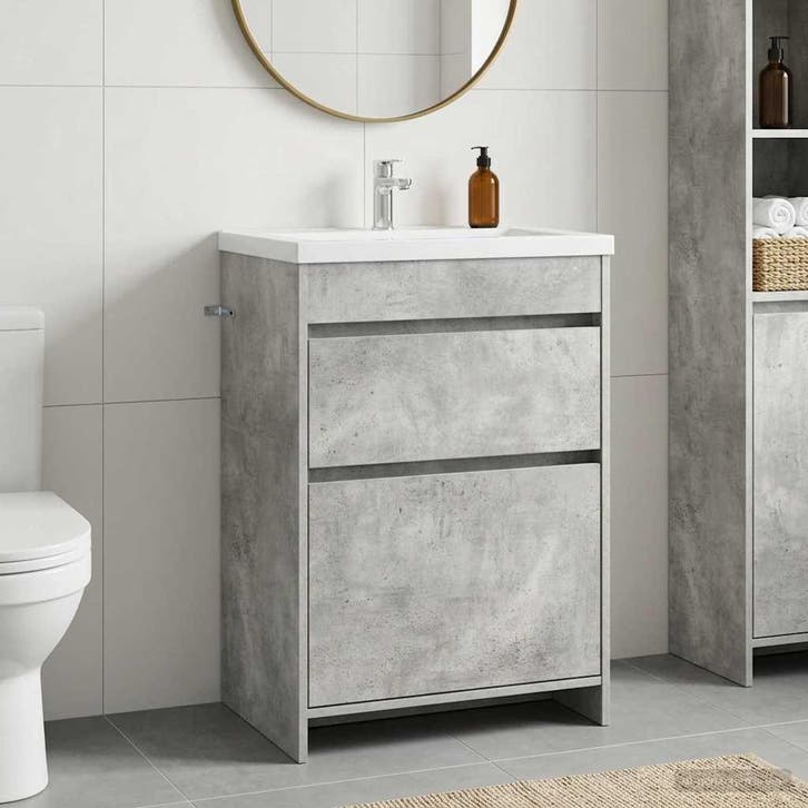 vidaXL Badkamer Onder Het Wastafel Kast Betongrijs 56 x 37,5, Huis en Inrichting, Tafels | Kaptafels, Nieuw, Verzenden