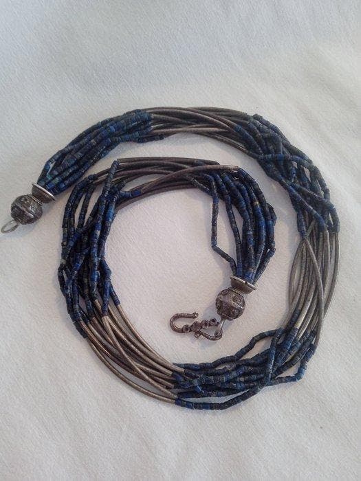 Lapis lazuli - Zilver, Metaal - Halsketting, Antiquités & Art, Art | Art non-occidental