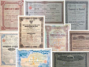 Wereld. 27 verschillende spoorwegaandelen (1867-1934):