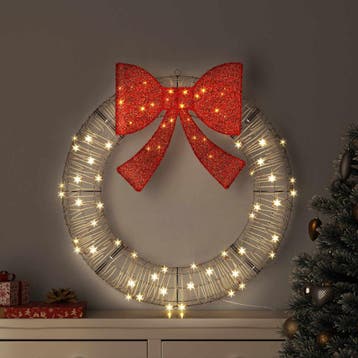 vidaXL Krans Warmwit 90 x 90 x 9 cm Rattan 80 LEDs, Verzenden, Nieuw