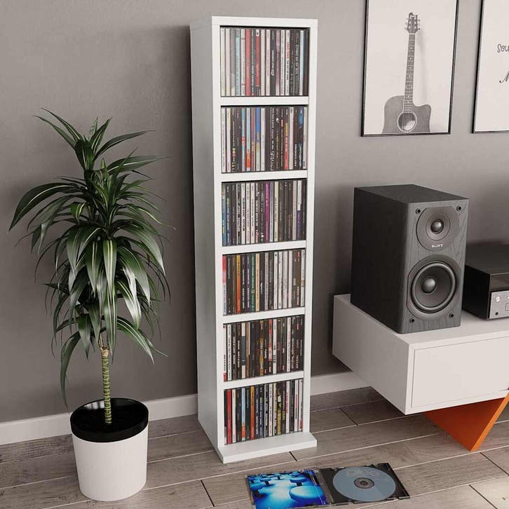 vidaXL Cd-kast 21x20x88 cm bewerkt hout wit, Huis en Inrichting, Woonaccessoires | Cd- en Dvd-rekken, Nieuw, Verzenden