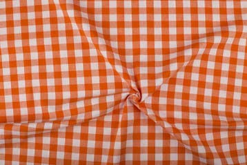 Geblokte stof oranje wit geruit - 18mm geruit, 120 cm of meer, Oranje, Ophalen of Verzenden, Katoen