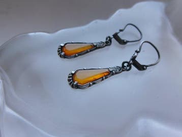 Argent, Amber - Boucles doreilles - Art Deco, Antiquités & Art