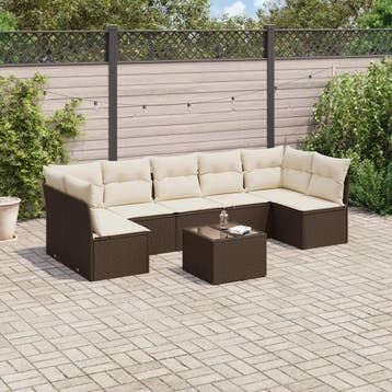 vidaXL 8-delige Loungeset met kussens poly rattan bruin, Verzenden, Nieuw, Loungeset