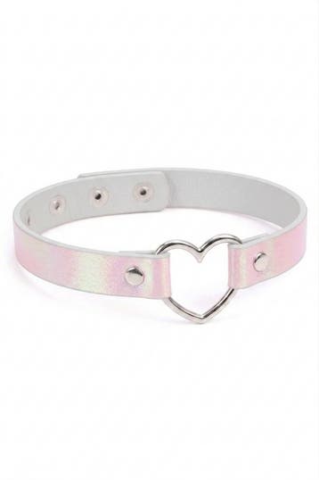 KIMU® Choker Iridescent Roze Lederlook Hartje Holografisch C, Handtassen en Accessoires, Kettingen, Ophalen of Verzenden, Nieuw