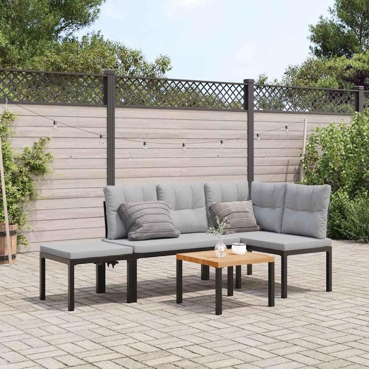 vidaXL 4-delige Loungeset met kussens gepoedercoat staal, Tuin en Terras, Tuinsets en Loungesets, Loungeset, Nieuw, Verzenden