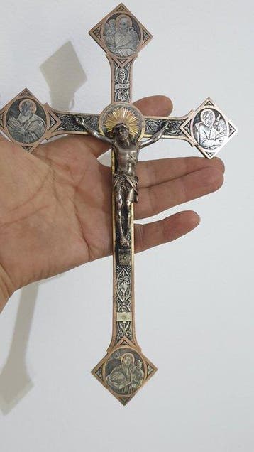 Crucifix - Verzilverd, Koper - 1910-1920 - Antiek wandkruis
