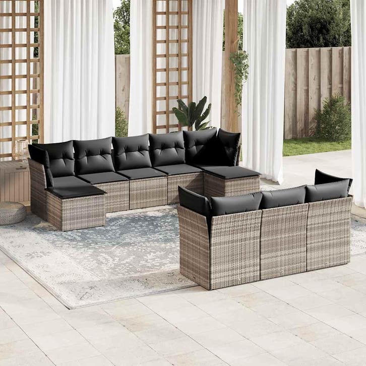 vidaXL 10-delige Loungeset met kussens poly rattan, Jardin & Terrasse, Ensembles de jardin, Envoi