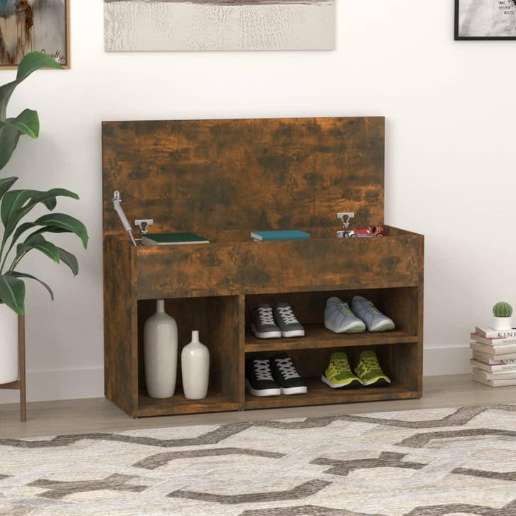 vidaXL Schoenenbankje 80x30x45 cm bewerkt hout gerookt, Huis en Inrichting, Kasten | Schoenenkasten, Nieuw, Verzenden