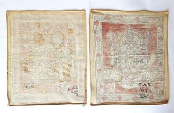 Lotto di 2 Antichi Dipinti Kalamkari su Cotone – Divinità