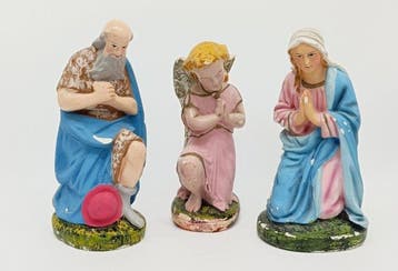 Beeldje - Giuseppe, Maria e langelo (3) - Gips, Met de hand