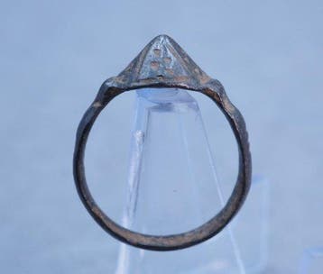 Ancient Roman Bronze Ring with Celtic Shield-Shaped Bezel -