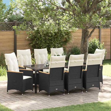 vidaXL Tuin Eettafel Set 9 st Zwart poly rattan, Verzenden, Nieuw