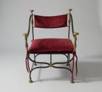Chaise - Chaise Savonarola italienne en fer noir et laiton,