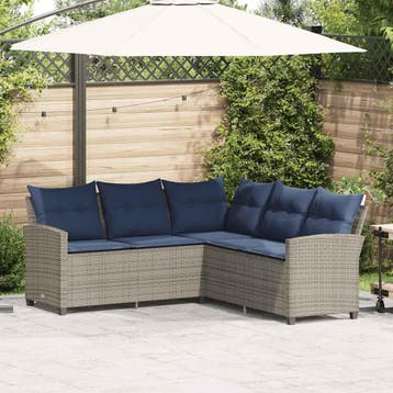 vidaXL Loungebank met kussens L-vormig poly rattan grijs, Tuin en Terras, Verzenden, Nieuw