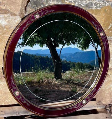 Miroir mural - Acajou - diamètre 90 cm, Antiquités & Art