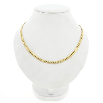 Gouden platte gourmetschakel ketting, Handtassen en Accessoires, Kettingen, Ophalen of Verzenden, Gebruikt, Goud, Goud