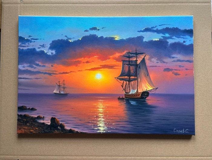 Sergei Stoev (1971) - Sun path at dawn, Antiquités & Art, Art | Peinture | Classique